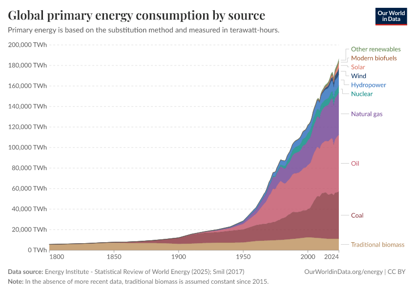 Global primary energy consumption by source