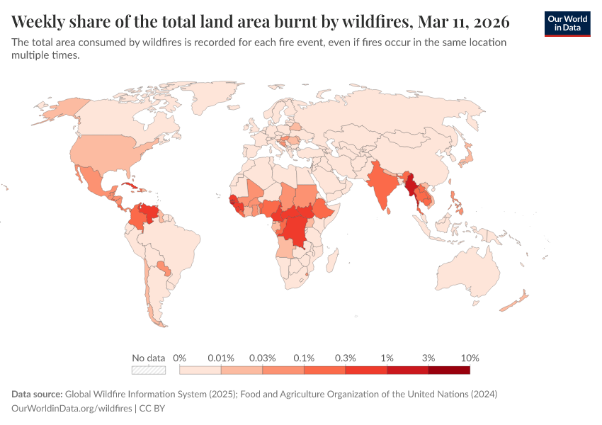 A thumbnail of the "Weekly share of the total land area burnt by wildfires" chart